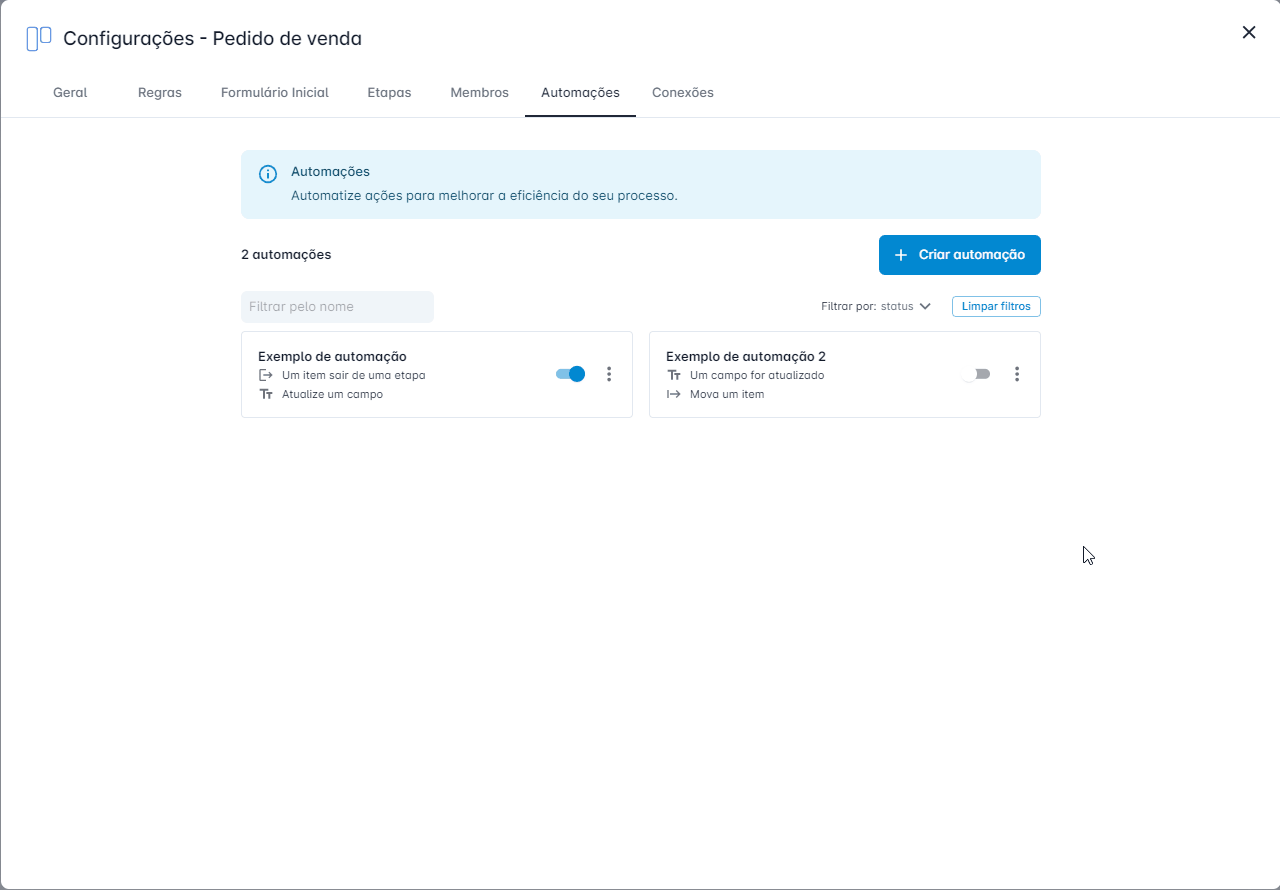 Automações - Gerenciando automações.gif